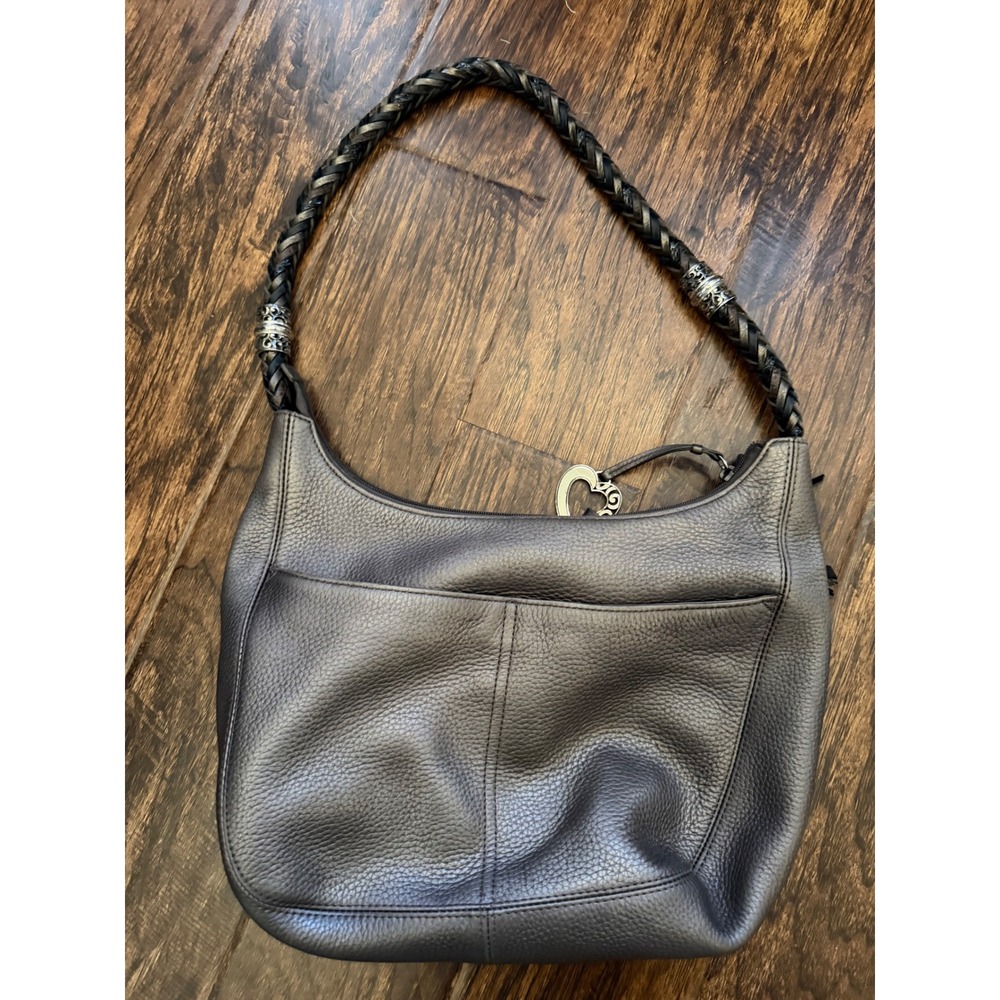 Brighton Metallic Pewter Leather Braided Strap Hobo Shoulder Bag E708251 - Picture 5 of 7
